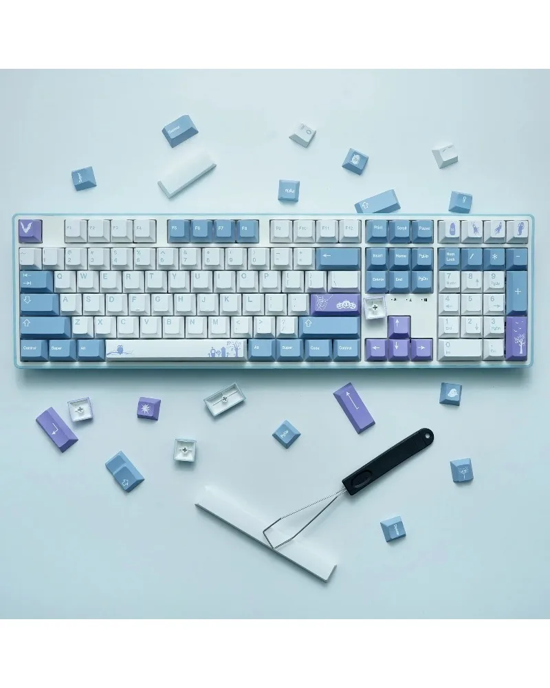 pastel blue white and purple two tone durable pbt keycaps set high quality for custom mechanical keyboards
pastel blue white and purple two tone durable pbt keycaps set high quality for custom mechanical keyboards
