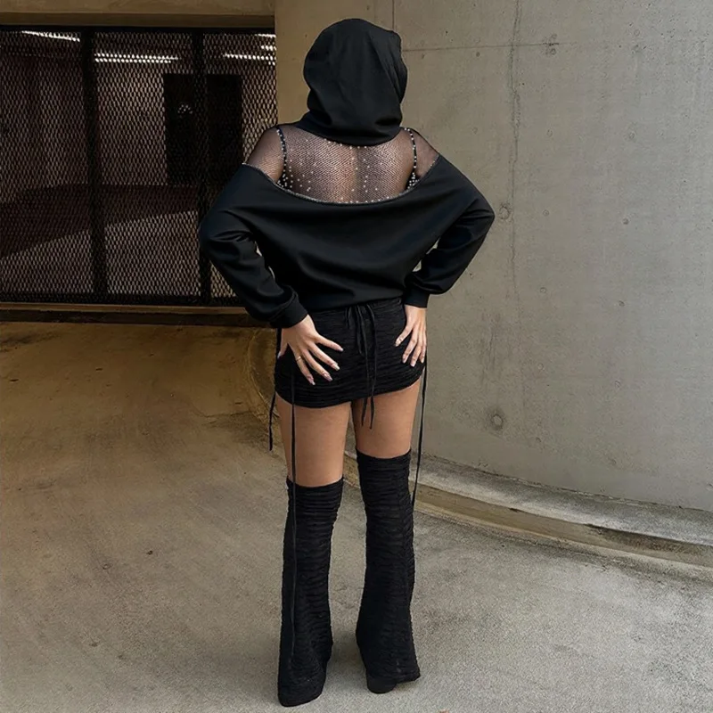 Shiny Mesh Patchwork Zippers Loose Casual Hooded Sweatshirts Women Fashion Long Sleeve Oversized Streetwear Pullover Hoodies Top
Shiny Mesh Patchwork Zippers Loose Casual Hooded Sweatshirts Women Fashion Long Sleeve Oversized Streetwear Pullover Hoodies Top