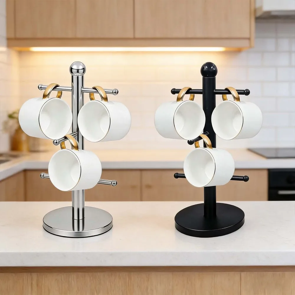 Household Stainless Steel Mug Tree Stand Silver 6 Hook Coffee/Tea Cup Rack Drinkware Shelf Cup Hanging Display for Countertop
Household Stainless Steel Mug Tree Stand Silver 6 Hook Coffee/Tea Cup Rack Drinkware Shelf Cup Hanging Display for Countertop