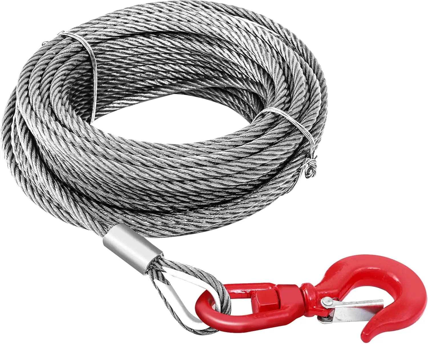 3/8" x 100' Steel Winch Cable, 17637 Lbs Breaking Strength with Swivel Hook for Tow Truck, Crane, Wrecker
3/8" x 100' Steel Winch Cable, 17637 Lbs Breaking Strength with Swivel Hook for Tow Truck, Crane, Wrecker