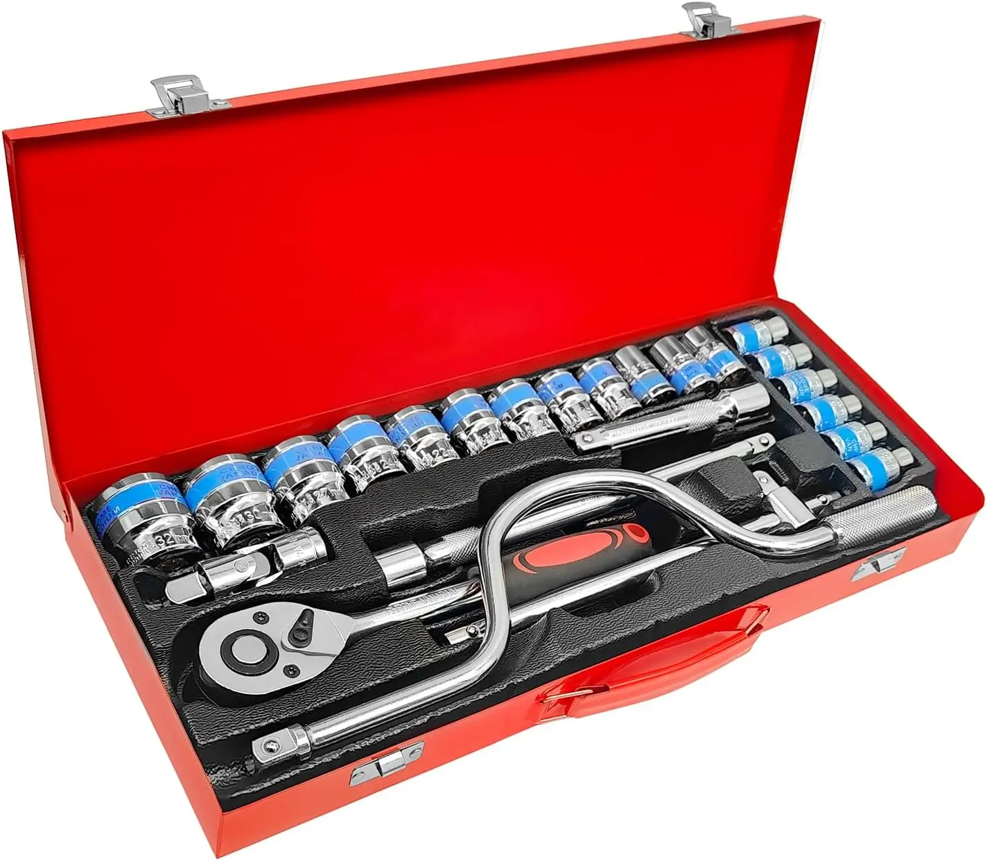 Набор 6-точечных головок с метрическим приводом 1/2 дюйма, 24 шт., с трещоткой, F-образным стержнем, удлинителями, универсальным шарниром
Набор 6-точечных головок с метрическим приводом 1/2 дюйма, 24 шт., с трещоткой, F-образным стержнем, удлинителями, универсальным шарниром