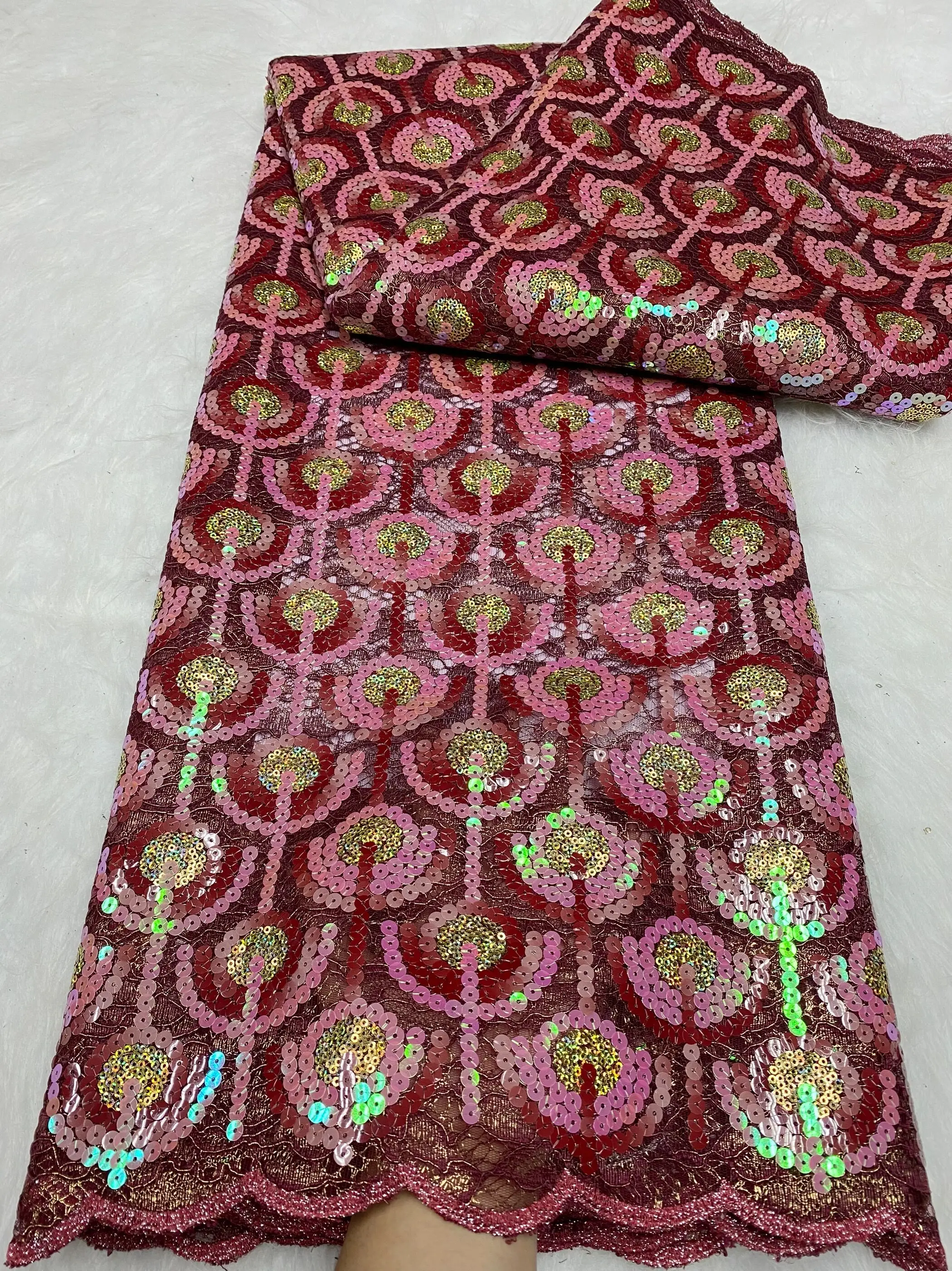 Wine Fabrics With Sequins African Bridal Dresses Nigerian French Sequin Embroidered Lace For Nigerian Party Dress
Wine Fabrics With Sequins African Bridal Dresses Nigerian French Sequin Embroidered Lace For Nigerian Party Dress