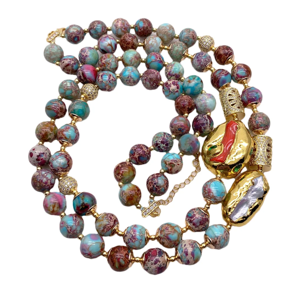 New 2 Layers Blue Purple Sea Sediment Jasper Necklace Orange Coral White Biwa Pearl Beads Multilayers Necklace Statement Jewelry
New 2 Layers Blue Purple Sea Sediment Jasper Necklace Orange Coral White Biwa Pearl Beads Multilayers Necklace Statement Jewelry