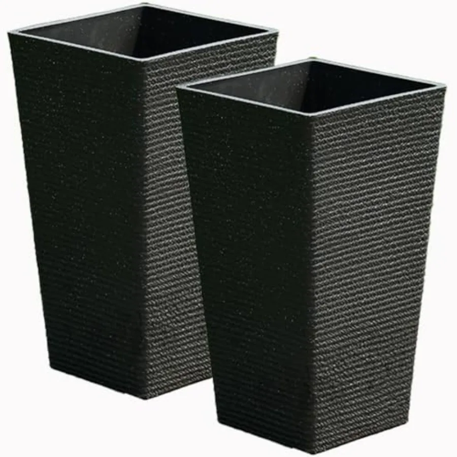 Outdoor or indoor use, resin plastic, black, faux stone texture and tapered design for stability and modern decor
Outdoor or indoor use, resin plastic, black, faux stone texture and tapered design for stability and modern decor