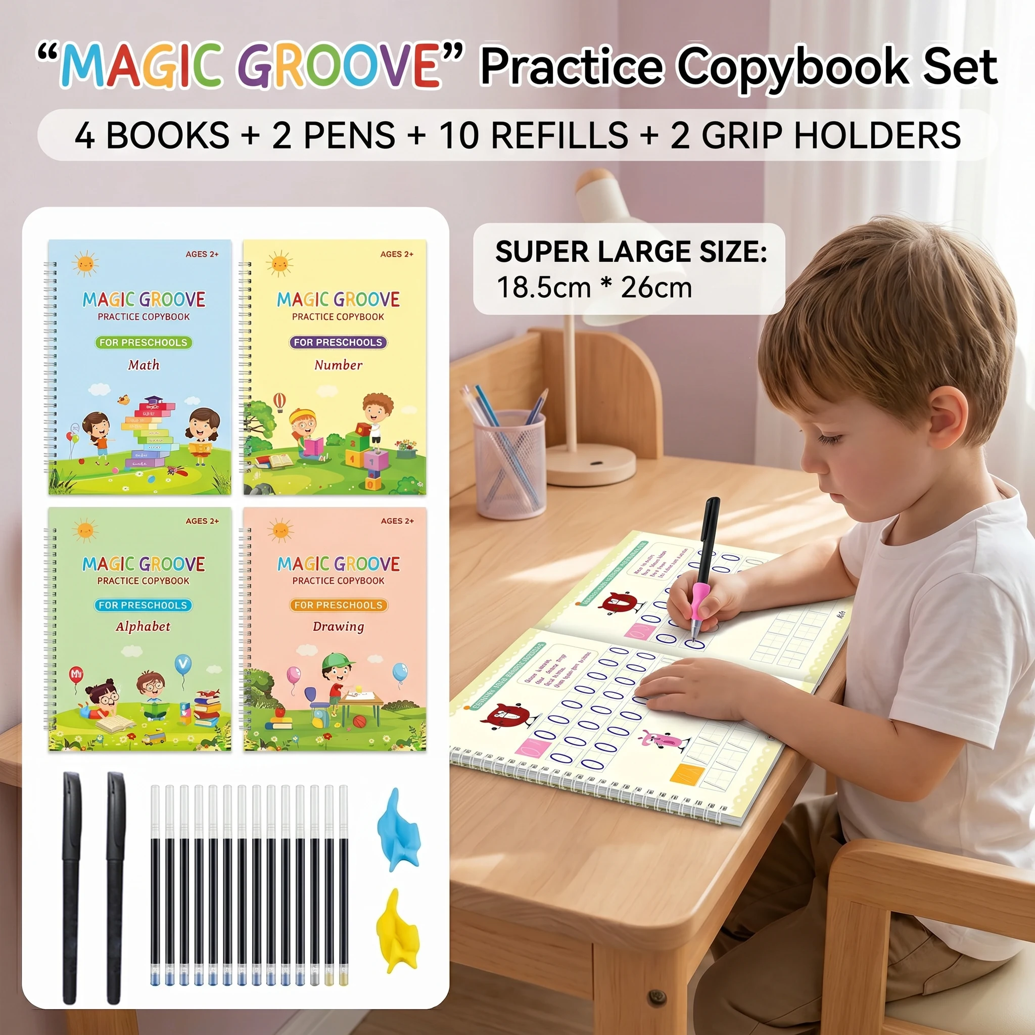 4PCS Reusable Magic Practice Copybook Kids Grooves Calligraphy Handwriting Learning Preschool Tracing Book with Pen for Students
4PCS Reusable Magic Practice Copybook Kids Grooves Calligraphy Handwriting Learning Preschool Tracing Book with Pen for Students