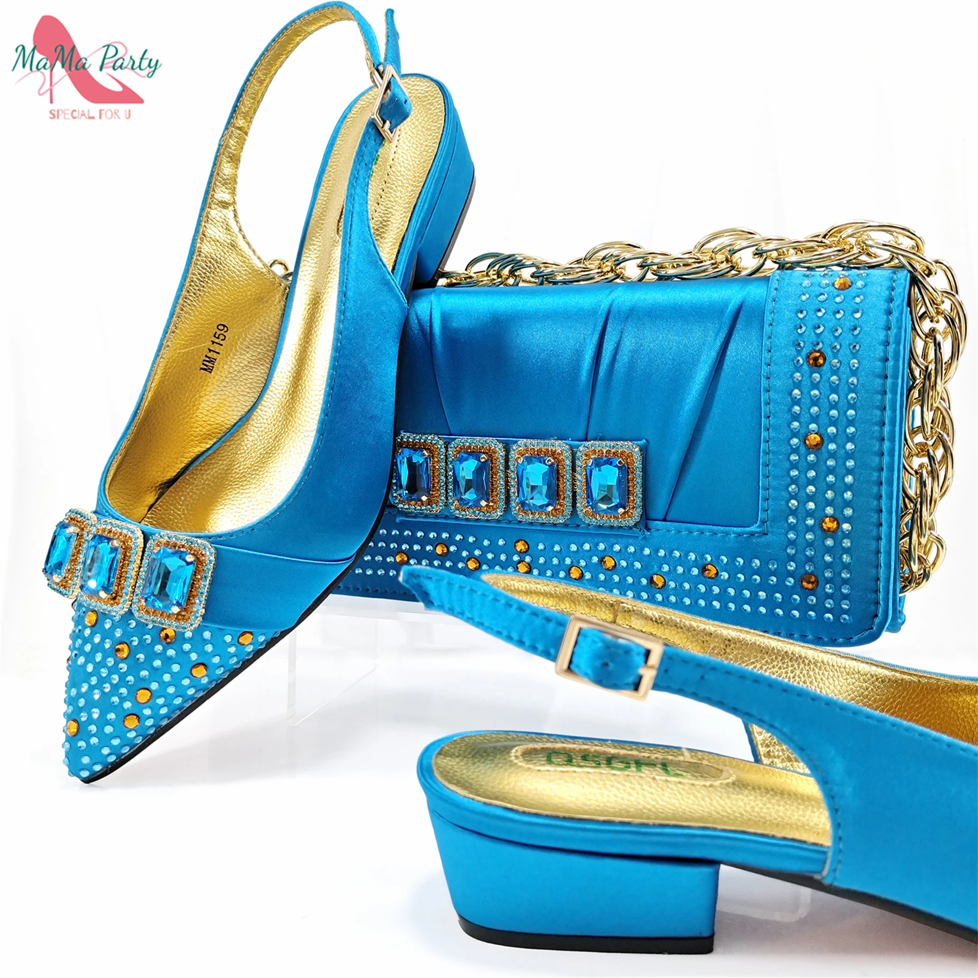 2025 Sky Blue Color Pointed Toe Special Design Ladies Shoes Matching Bag Set For Women Party Pump with Shinning Crystal
2025 Sky Blue Color Pointed Toe Special Design Ladies Shoes Matching Bag Set For Women Party Pump with Shinning Crystal
