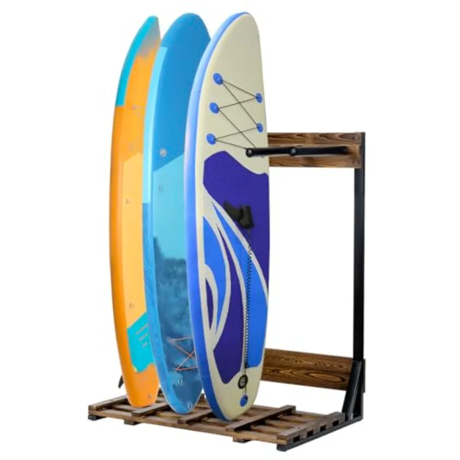 Freestanding Vertical Surfboard Storage Rack Beach House Style Burnt Wood and Black Metal Wakeboard SUP Paddleboard Storage Sta
Freestanding Vertical Surfboard Storage Rack Beach House Style Burnt Wood and Black Metal Wakeboard SUP Paddleboard Storage Sta
