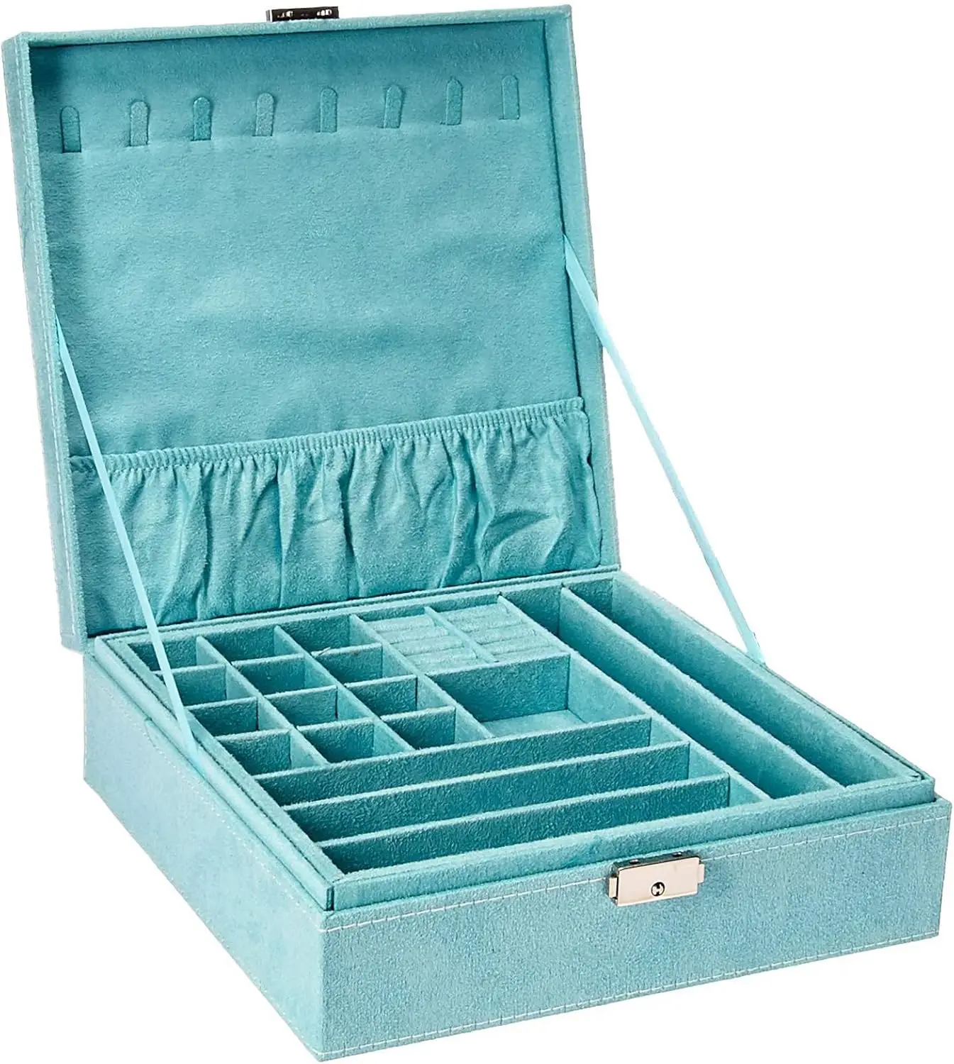 Two-Layer lint Jewelry Box Organizer Display Storage case with Lock (Blue)
Two-Layer lint Jewelry Box Organizer Display Storage case with Lock (Blue)