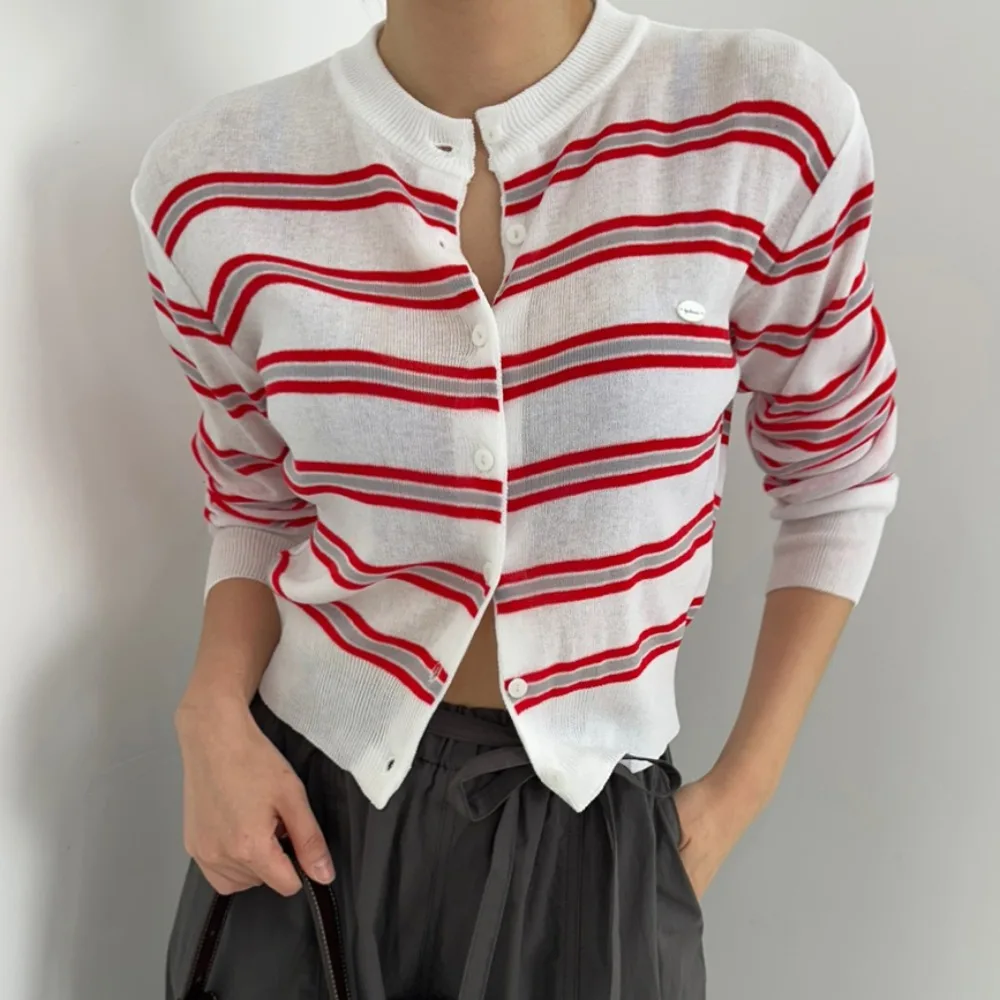 Autumn Korean Lightweight Striped Knitted Sweater Women O-Neck Long Sleeve Versatile Slim Open Cardigan Outerwear Knitwear Tops
Autumn Korean Lightweight Striped Knitted Sweater Women O-Neck Long Sleeve Versatile Slim Open Cardigan Outerwear Knitwear Tops