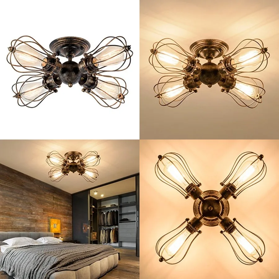 Vintage Ceiling Light Industrial Semi-Flush Mount Ceiling Light Metal Fixtures Painted Finish with 4 Light (Bronze
Vintage Ceiling Light Industrial Semi-Flush Mount Ceiling Light Metal Fixtures Painted Finish with 4 Light (Bronze