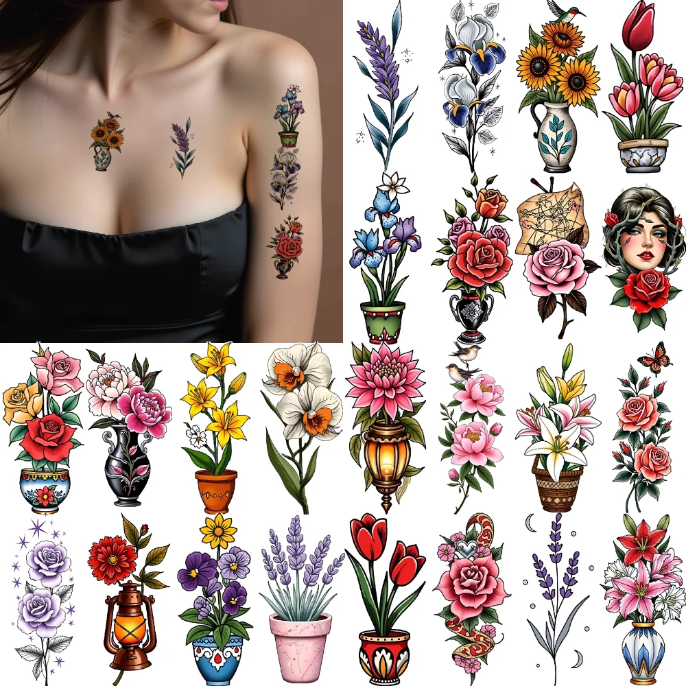 28pcs Temporary Tattoo Decorative Pot Waterproof Long-lasting Body Stickers Woman's Face Lily New School Traditional Rose For
28pcs Temporary Tattoo Decorative Pot Waterproof Long-lasting Body Stickers Woman's Face Lily New School Traditional Rose For