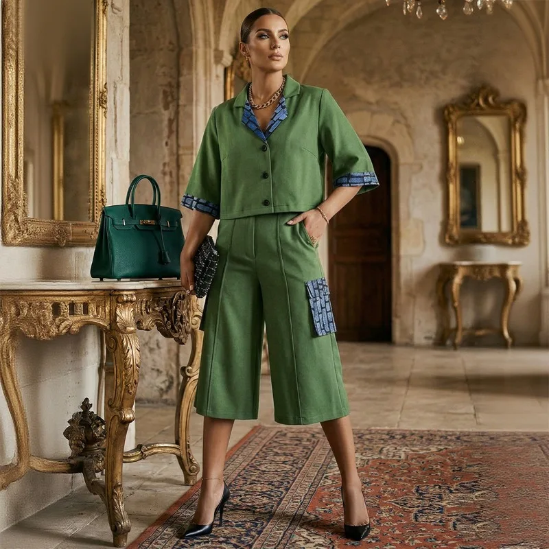 UOOZEE Office Lady Commuting 2 Piece Set Contrast Printed Cropped Lapel Blouse & Pockets High Waisted Wide Leg Capri Pants Suits
UOOZEE Office Lady Commuting 2 Piece Set Contrast Printed Cropped Lapel Blouse & Pockets High Waisted Wide Leg Capri Pants Suits