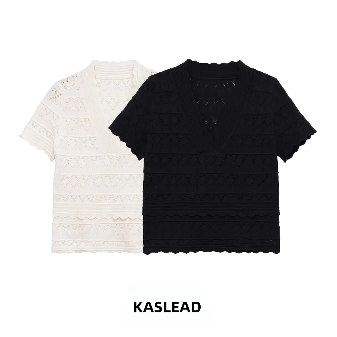 KASLEAD New Women's Fashionable Versatile Lace Hollow out V-Neck Knitwear Loose Fit Polyester Spring Season Overhead Style
KASLEAD New Women's Fashionable Versatile Lace Hollow out V-Neck Knitwear Loose Fit Polyester Spring Season Overhead Style