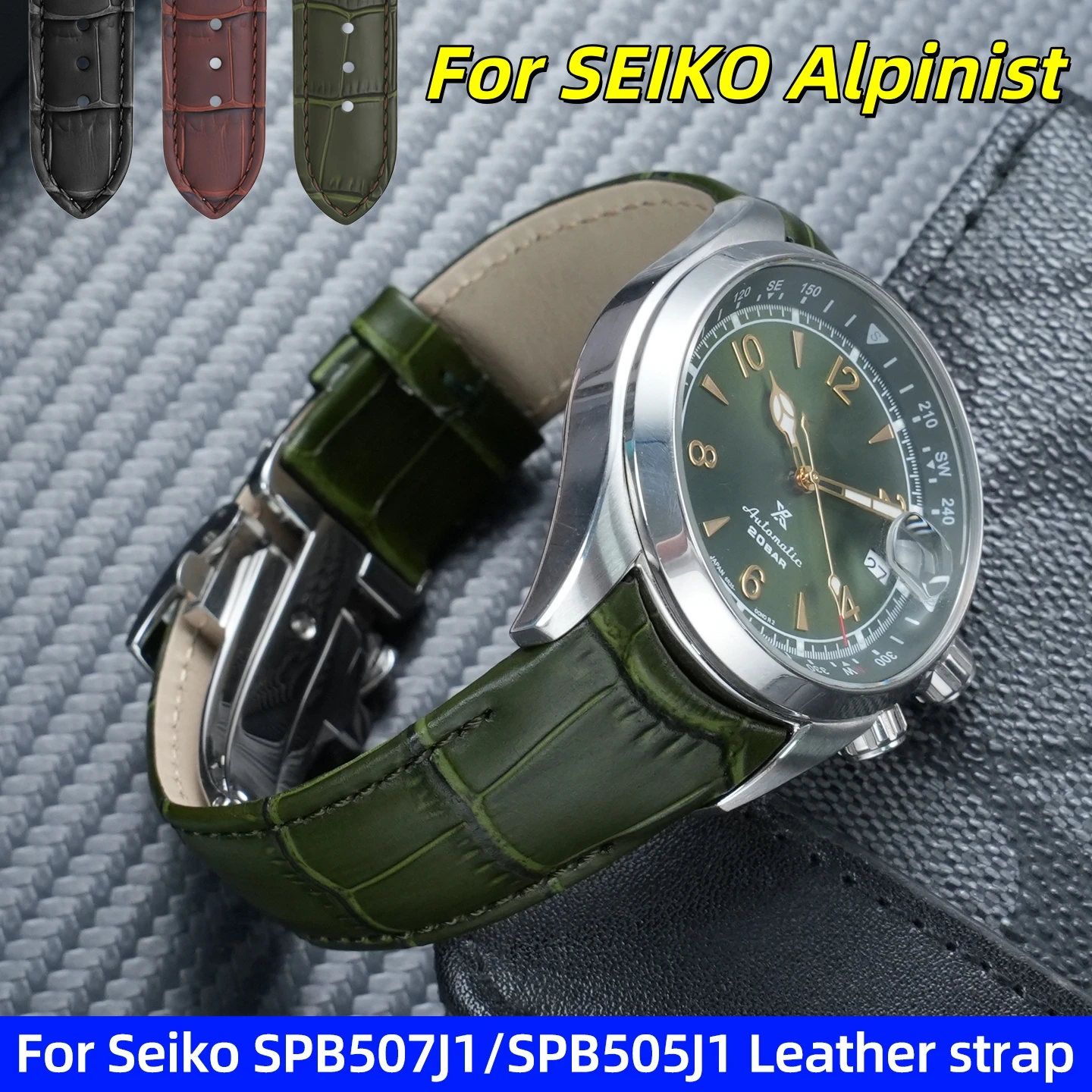 20mm Curved End Leather watch strap For SEIKO Alpinist SPB507J1/ SPB505J1/SPB121J1/SPB117 Men's Cowhide Watchband Black green
20mm Curved End Leather watch strap For SEIKO Alpinist SPB507J1/ SPB505J1/SPB121J1/SPB117 Men's Cowhide Watchband Black green
