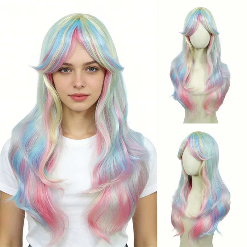 Anime , European and American style women's , highlighted colorful medium-long curly synthetic hair wig
Anime , European and American style women's , highlighted colorful medium-long curly synthetic hair wig