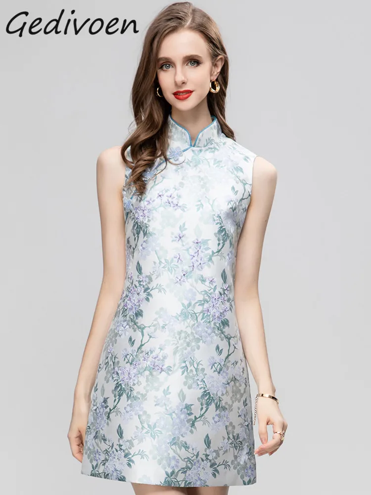Gedivoen Summer Fashion Designer Elegant Floral Print Dress Women's O-neck Diamond Beading Loose Casual Vest Mini Short Dress
Gedivoen Summer Fashion Designer Elegant Floral Print Dress Women's O-neck Diamond Beading Loose Casual Vest Mini Short Dress