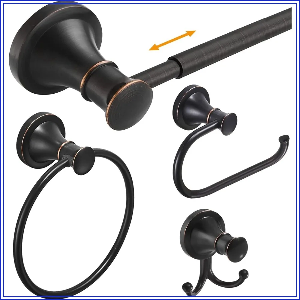 4-Piece Oil Rubbed Bronze Bathroom Accessory Set with Towel Bar, Ring, Hooks & Holder
4-Piece Oil Rubbed Bronze Bathroom Accessory Set with Towel Bar, Ring, Hooks & Holder
