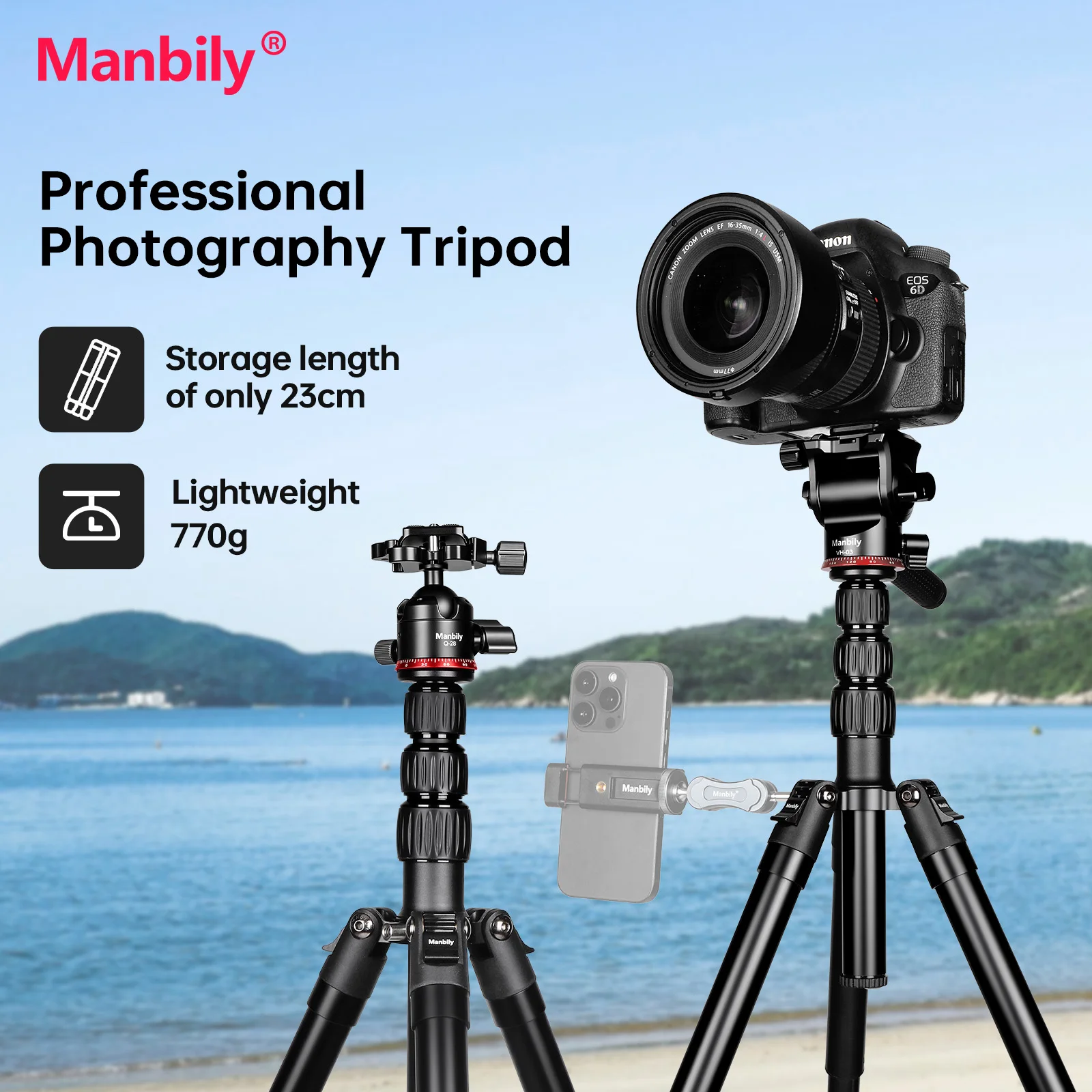 Manbily ET-830 Aluminium Alloy Mini Camera Tripod Professional Portable Photographic Stand Max.Load 5kg
Manbily ET-830 Aluminium Alloy Mini Camera Tripod Professional Portable Photographic Stand Max.Load 5kg