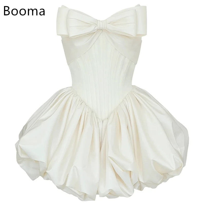 Booma A-Line BOW Mini Wedding Dresses Sleeveless Pleat Satin Strapless Corset Satin Brides Gown Custom Made 2025
Booma A-Line BOW Mini Wedding Dresses Sleeveless Pleat Satin Strapless Corset Satin Brides Gown Custom Made 2025