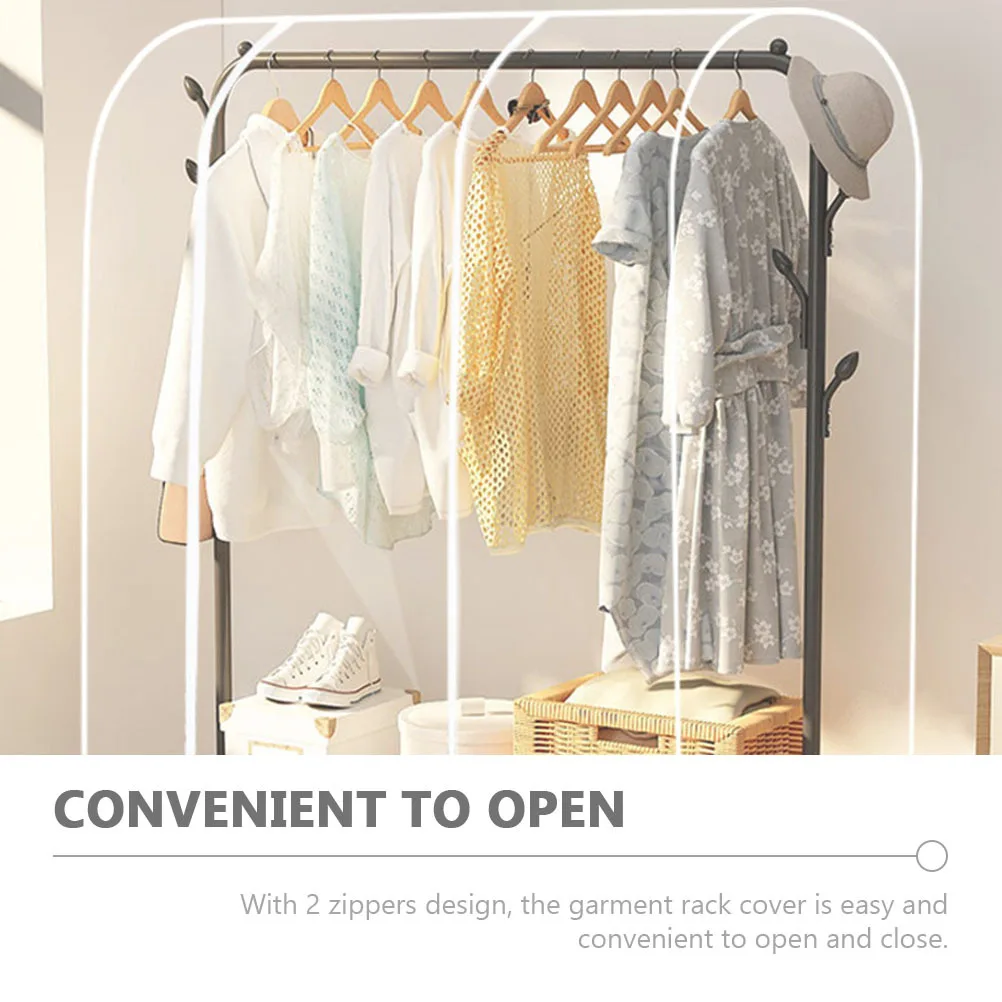 Transparent Garment Rack Cover Peva 2 Zippers Design Easy Access Bottom Ropes for Installation Clothes Hanging Rack
Transparent Garment Rack Cover Peva 2 Zippers Design Easy Access Bottom Ropes for Installation Clothes Hanging Rack