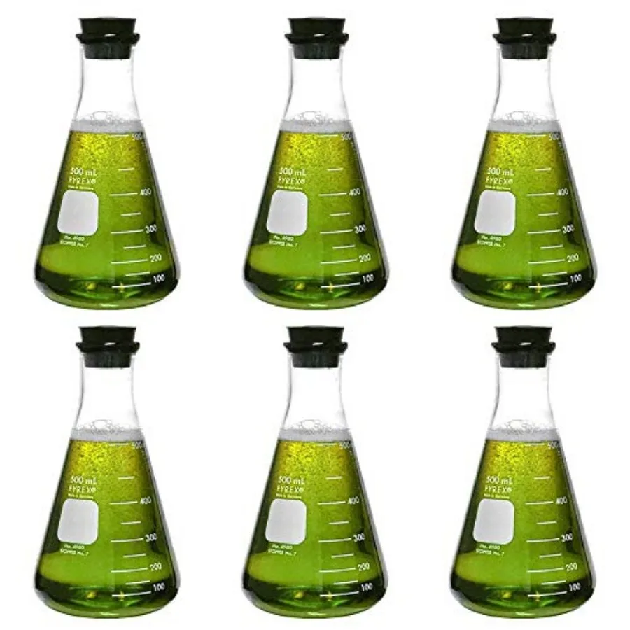 Pyrex #4980-500 500ml Narrow Mouth Erlenmeyer Flask with Rubber Stopper Pack of 6
Pyrex #4980-500 500ml Narrow Mouth Erlenmeyer Flask with Rubber Stopper Pack of 6