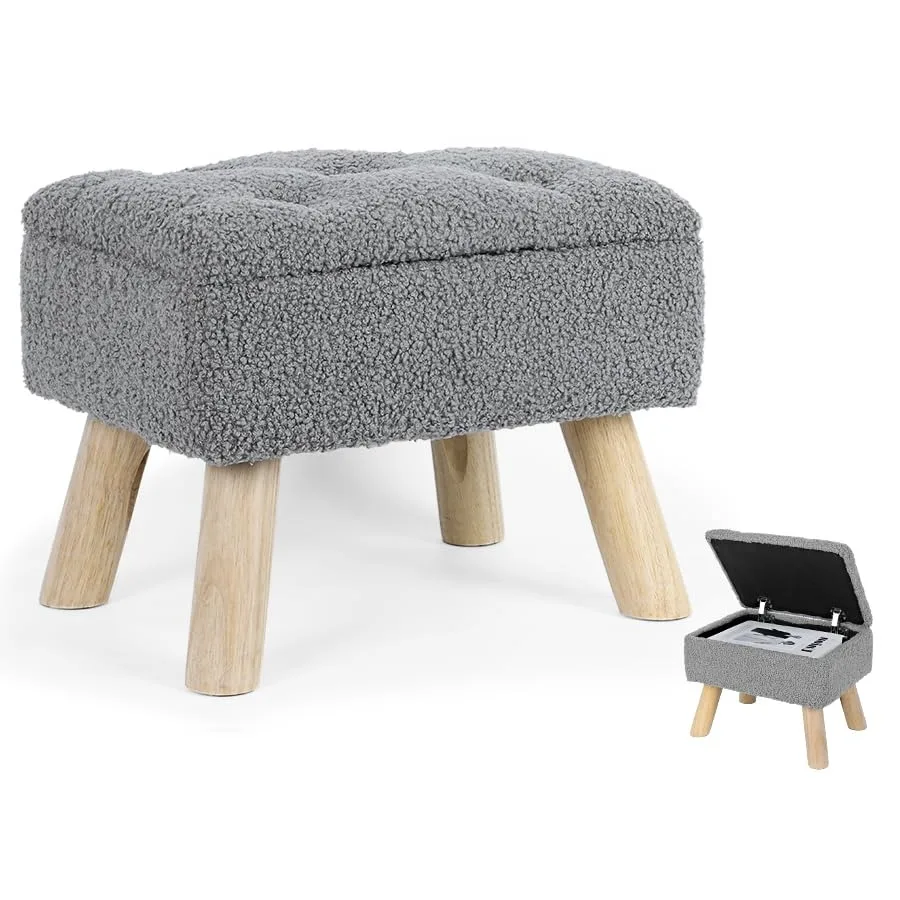Storage Ottoman, Small Storage Ottoman Feet Stool with Wood Legs, Teddy Velvet Rectangular Feet Rest for Chair, Soft Sponge Whi
Storage Ottoman, Small Storage Ottoman Feet Stool with Wood Legs, Teddy Velvet Rectangular Feet Rest for Chair, Soft Sponge Whi