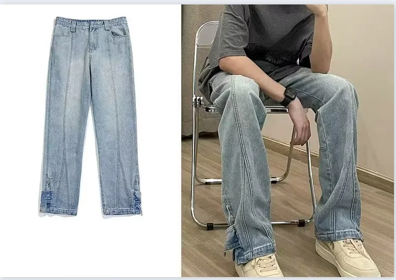 2024 Autumn Jeans Men's Side Split High Street Zipper Button Long Pants Straight Leg Slim Fit Trousers
2024 Autumn Jeans Men's Side Split High Street Zipper Button Long Pants Straight Leg Slim Fit Trousers