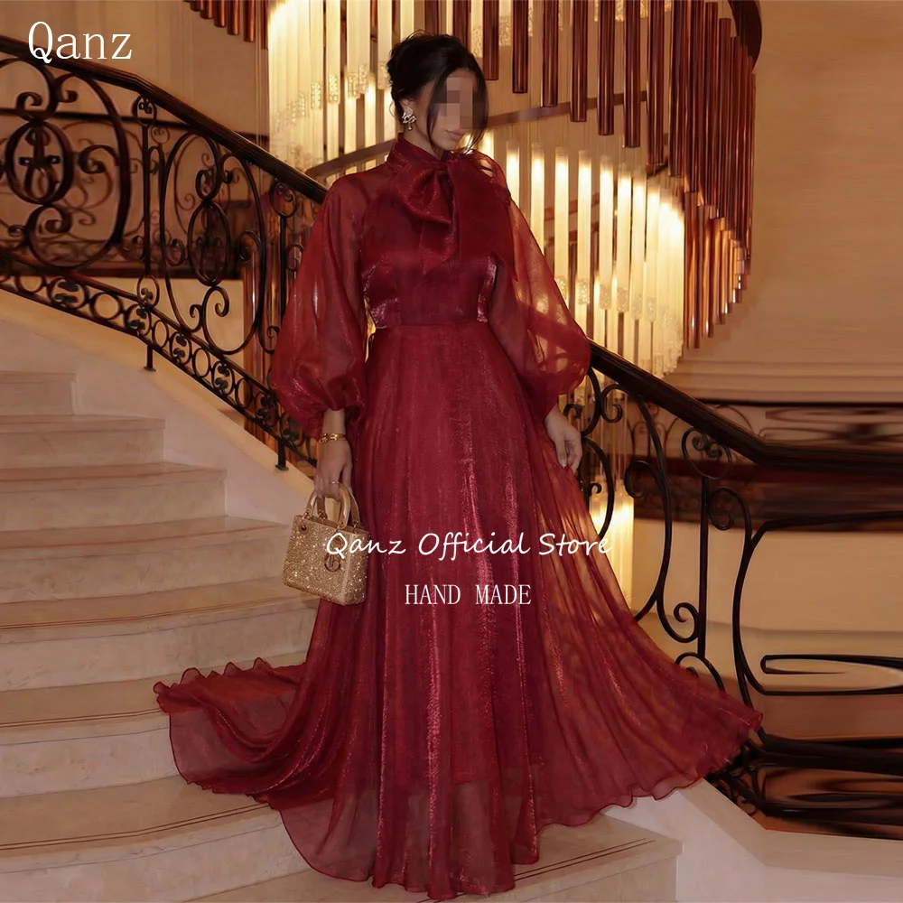 Qanz Saudi Arabia Burgundy Prom Dresses High Neck Long Puff Sleeves Formal Evening Gowns A Line Wedding Party Dress Customized
Qanz Saudi Arabia Burgundy Prom Dresses High Neck Long Puff Sleeves Formal Evening Gowns A Line Wedding Party Dress Customized