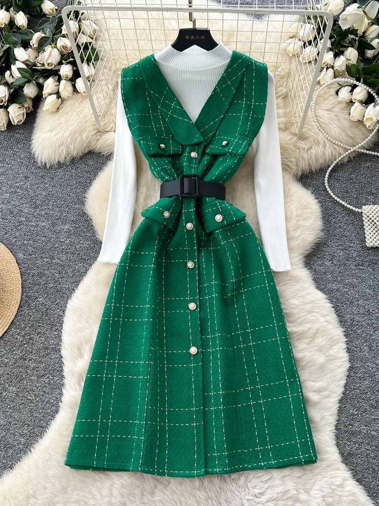 Elegant Women's Autumn Winter Knitted Dress Set High Waist Sleeveless Woolen Two-Piece Set Belted Design Fashionable Commute ...
Elegant Women's Autumn Winter Knitted Dress Set High Waist Sleeveless Woolen Two-Piece Set Belted Design Fashionable Commute ...