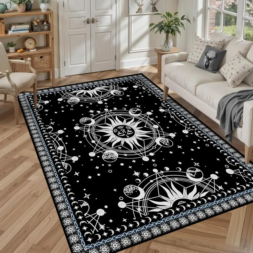 7x5ft Bohemian Sun Moon Area Rug - Black Celestial Stars Galaxy Mat for Home, Dorm, Bedroom
7x5ft Bohemian Sun Moon Area Rug - Black Celestial Stars Galaxy Mat for Home, Dorm, Bedroom