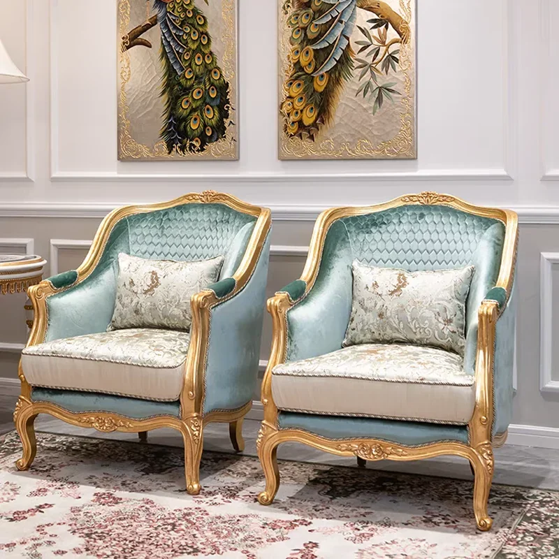 W8 french court style solid wood carved floral fabric single sofa chair - american light luxury
W8 french court style solid wood carved floral fabric single sofa chair - american light luxury