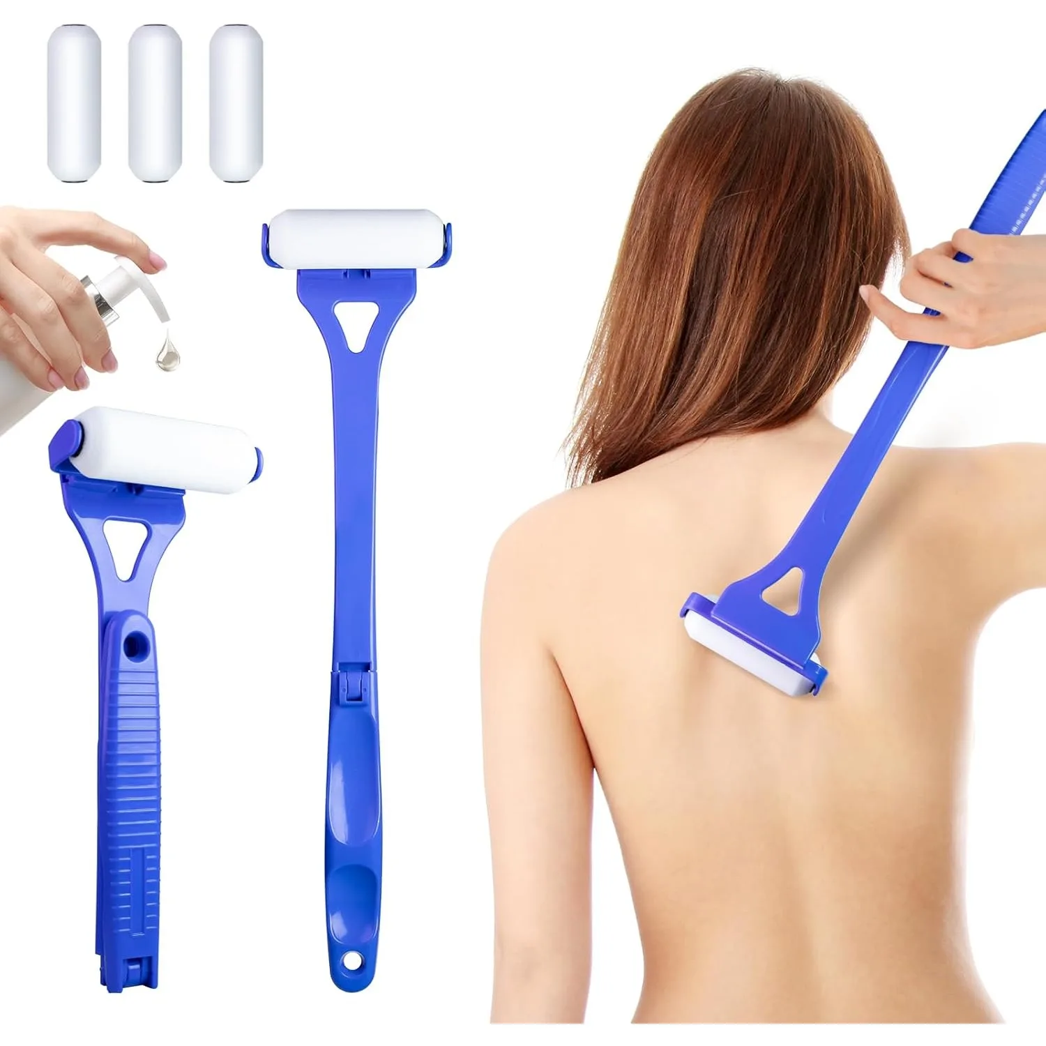 3 Reusable Foam Roller Lotion Applicator - Long Reach Folding Handle for Back/Body, Sunscreen, Moisturizer & Self Tanner (Blue)
3 Reusable Foam Roller Lotion Applicator - Long Reach Folding Handle for Back/Body, Sunscreen, Moisturizer & Self Tanner (Blue)