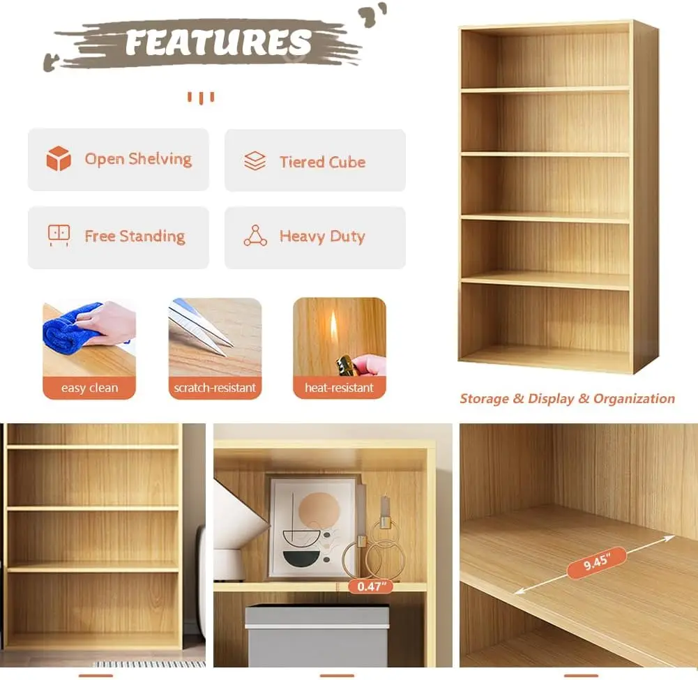 Basic Open Shelf Bookcase - 5-Tier Wooden Cube Storage Shelves Split Bookshelf, Oak
Basic Open Shelf Bookcase - 5-Tier Wooden Cube Storage Shelves Split Bookshelf, Oak