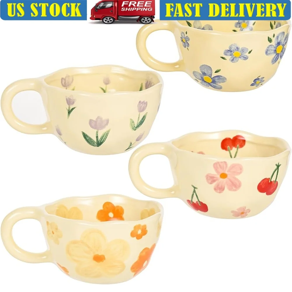 Vintage Floral Ceramic Coffee Mugs Set of 4 Irregular Latte Art Cup Lead-free Porcelain Hand-painted Flower Print Coffee Tea
Vintage Floral Ceramic Coffee Mugs Set of 4 Irregular Latte Art Cup Lead-free Porcelain Hand-painted Flower Print Coffee Tea