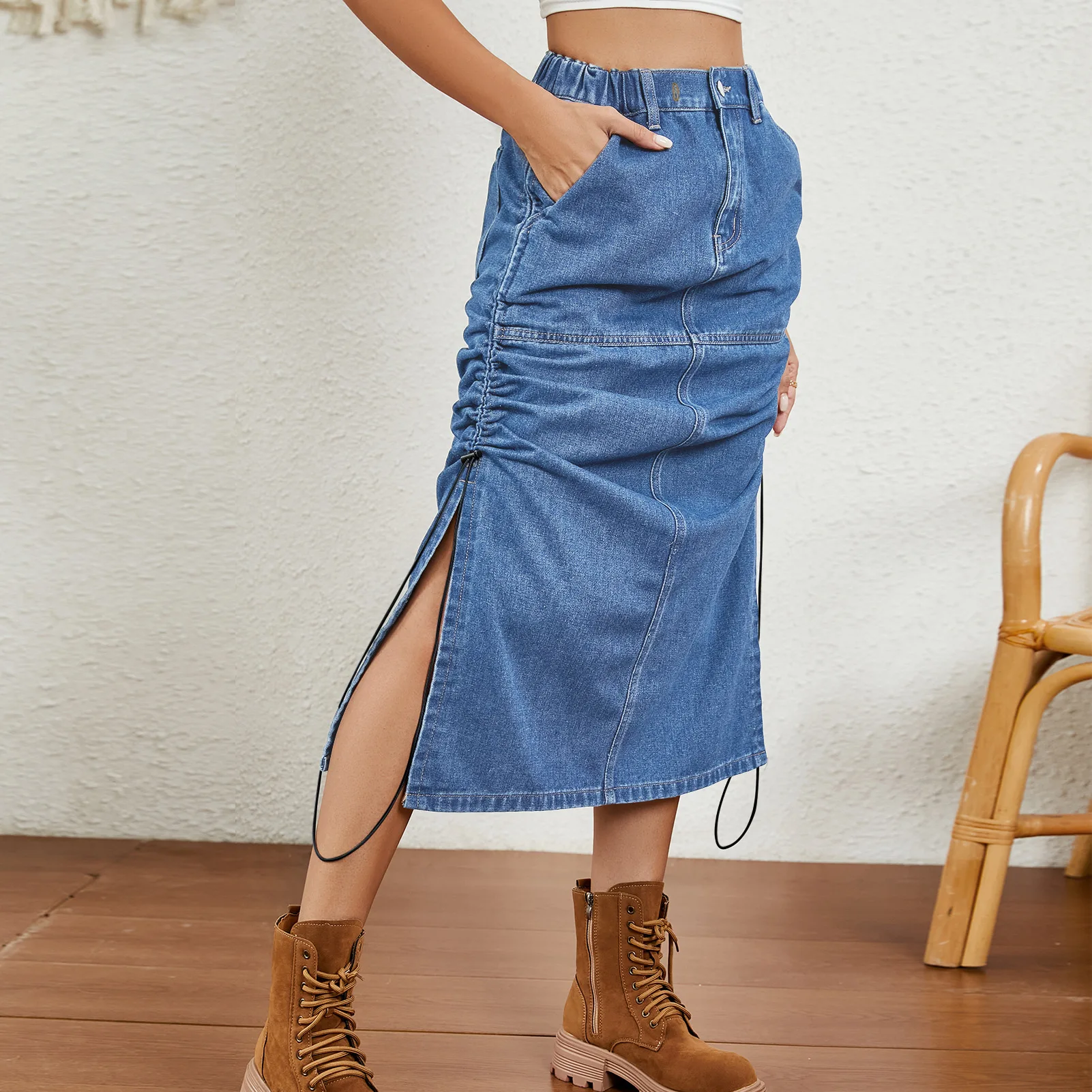 2026 Elastic High-Waist Drawstring Denim Slit Half Body Skirt A New Summer Fashion Design of A Washed Mid-length Skirt for Women
2026 Elastic High-Waist Drawstring Denim Slit Half Body Skirt A New Summer Fashion Design of A Washed Mid-length Skirt for Women
