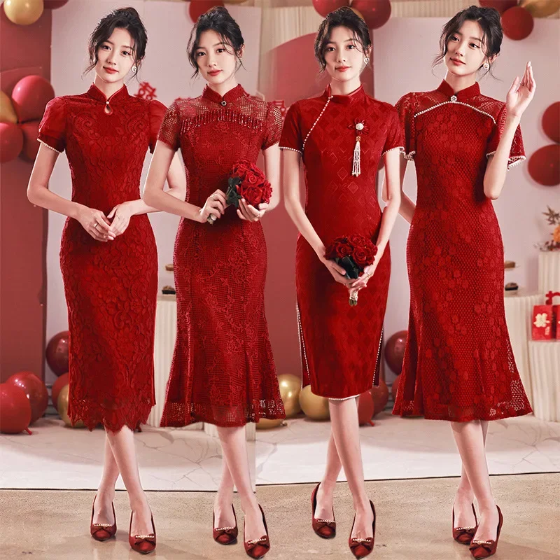 Yourqipao летнее красное платье Cheongsam для тостов, обручальное платье для невесты, китайское свадебное кружевное традиционное платье Ципао для женщин
Yourqipao летнее красное платье Cheongsam для тостов, обручальное платье для невесты, китайское свадебное кружевное традиционное платье Ципао для женщин