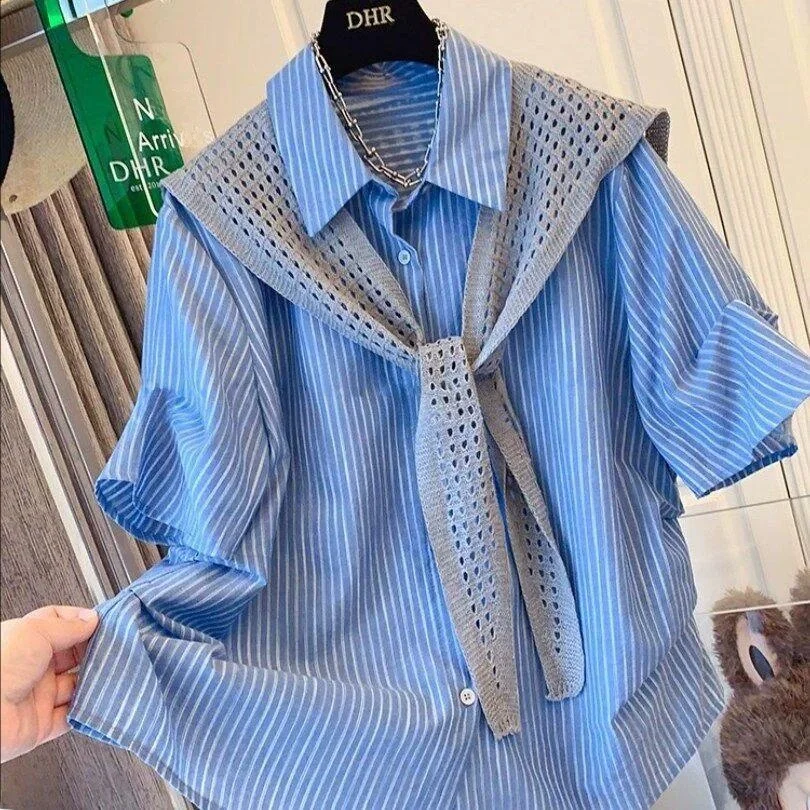 Summer Men's Loose Fit Striped Short Sleeve Shirt with Shoulder Scarf Large Size 300 Pounds Korean Design Casual Print Polyes...
Summer Men's Loose Fit Striped Short Sleeve Shirt with Shoulder Scarf Large Size 300 Pounds Korean Design Casual Print Polyes...