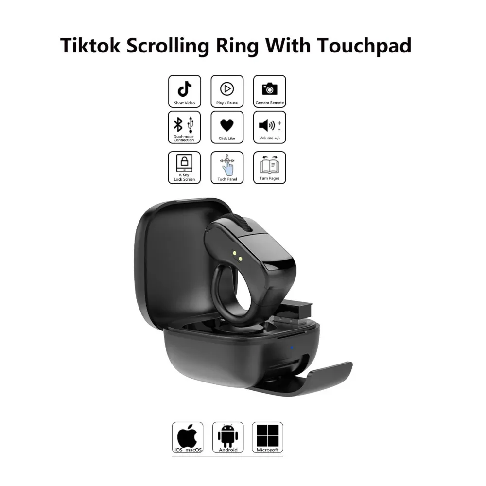 Smart Roller Touchpad Fingertip Ring Mouse BT+2.4G Rechargeable Remote Control Mice Mobile Selfie Video For Windows iOS Android
Smart Roller Touchpad Fingertip Ring Mouse BT+2.4G Rechargeable Remote Control Mice Mobile Selfie Video For Windows iOS Android