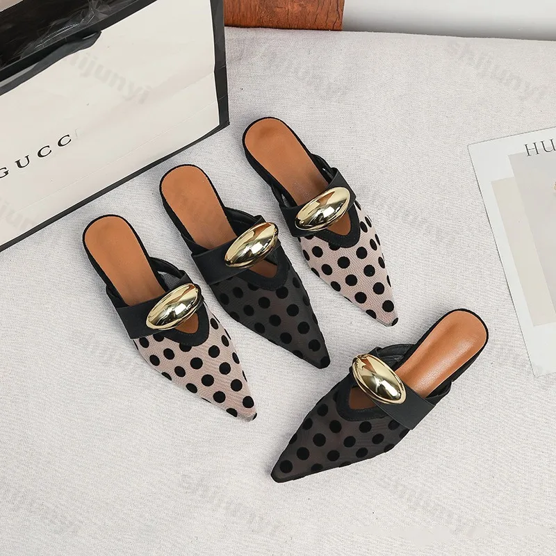 Women Slippers 2026 New Fashion Pointed Toe Metal Buckle Polka Dot Breathable Mesh Low Heel Sandals Summer Trend Slip on Shoes
Women Slippers 2026 New Fashion Pointed Toe Metal Buckle Polka Dot Breathable Mesh Low Heel Sandals Summer Trend Slip on Shoes
