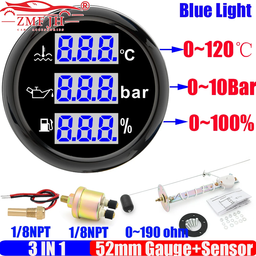 ZMFJH Blue LED Digital 3 IN 1 52MM Water Temperature Gauge+Oil Presssure+Fuel Gauge with Alarm Sensor Set for Car Boat 12V24V
ZMFJH Blue LED Digital 3 IN 1 52MM Water Temperature Gauge+Oil Presssure+Fuel Gauge with Alarm Sensor Set for Car Boat 12V24V