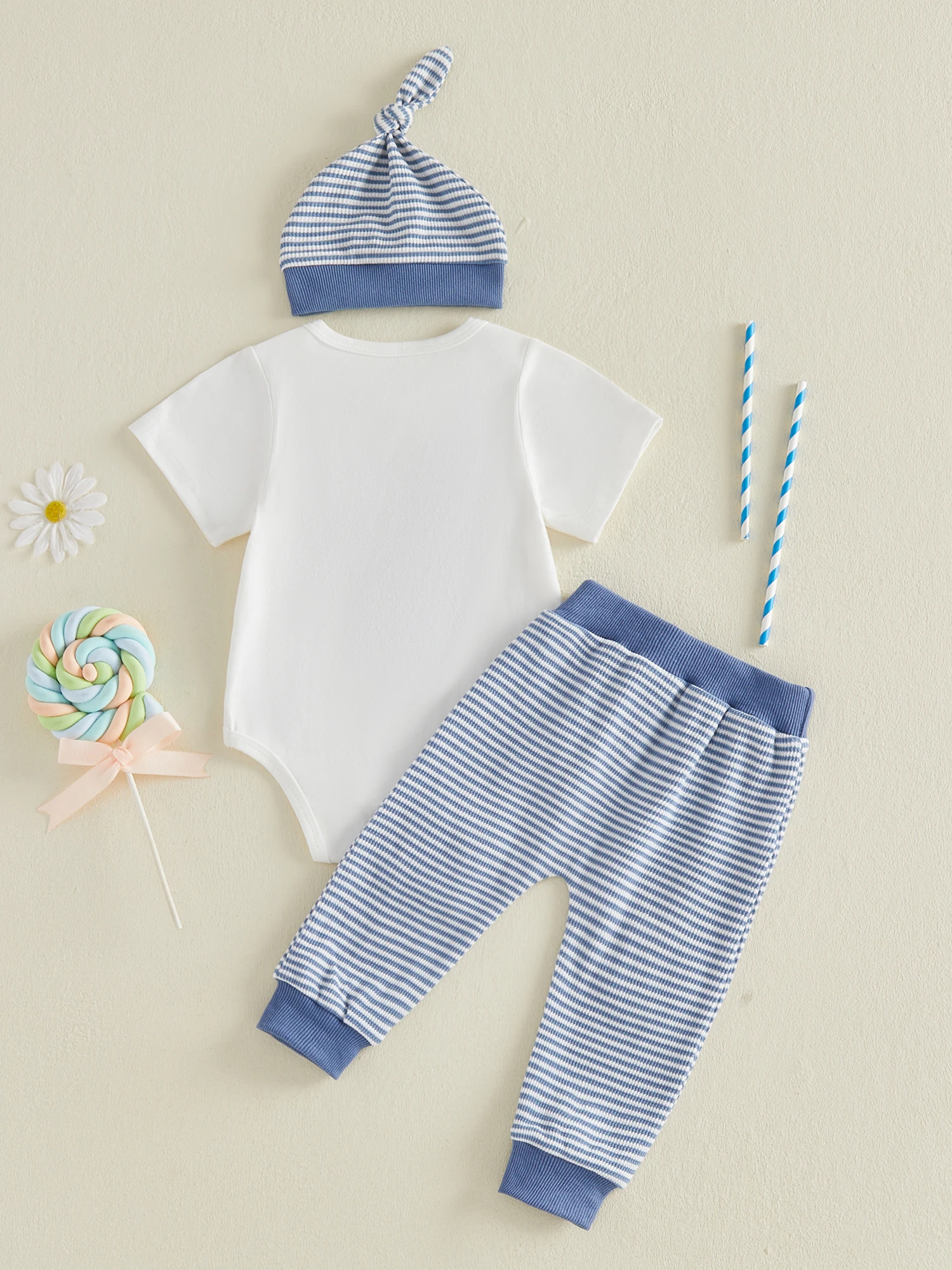 Infant Boys 3-Piece Mother s Day Ensemble Featuring Short-Sleeve Bodysuit Striped Pants and Matching Hat - Newborn Apparel
Infant Boys 3-Piece Mother s Day Ensemble Featuring Short-Sleeve Bodysuit Striped Pants and Matching Hat - Newborn Apparel