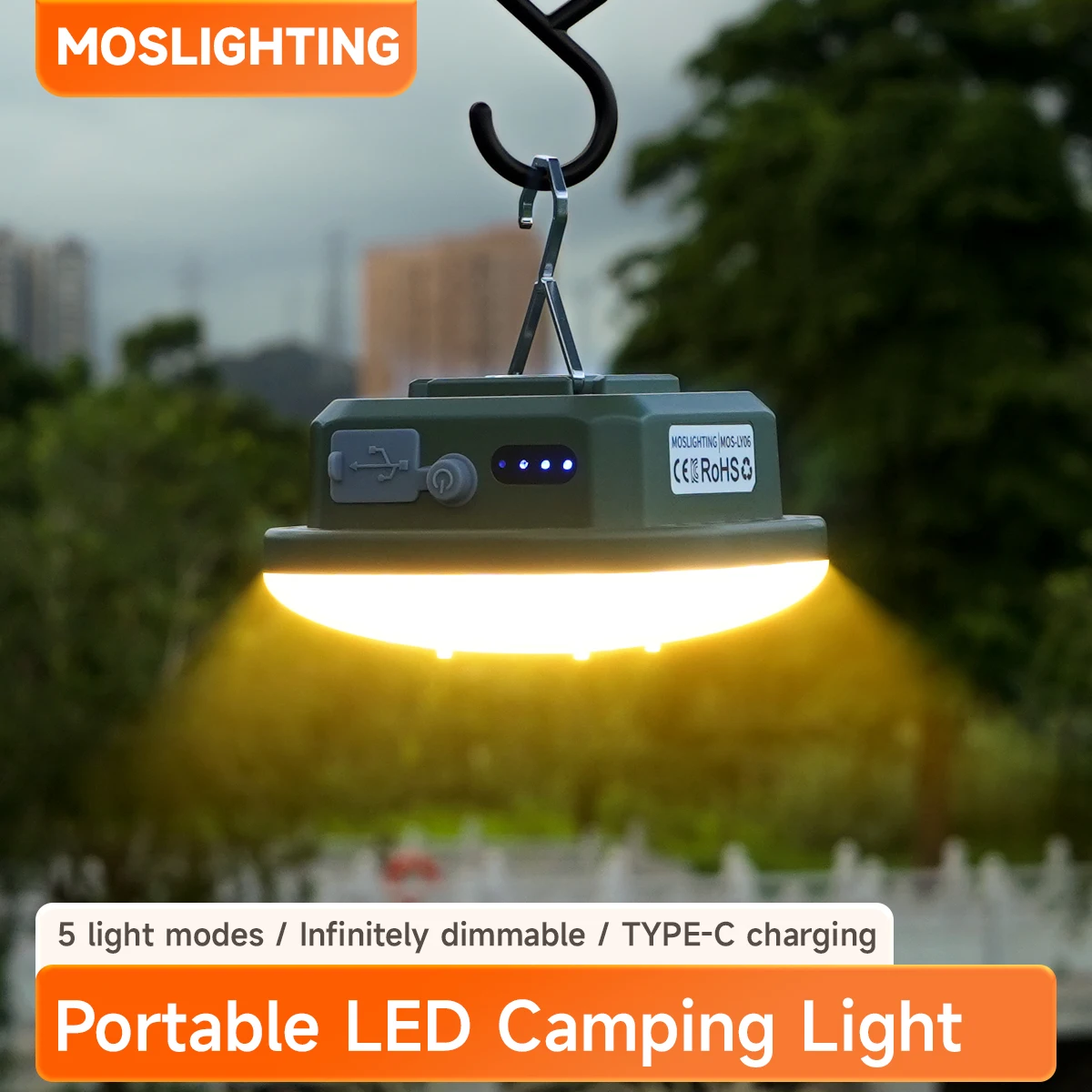 MOSLIGHTING Camping Lantern Portable with 5 Modes Dimmable Hanging Tent Lamp USB Rechargeable LED Lighting for Outdoor Emergency
MOSLIGHTING Camping Lantern Portable with 5 Modes Dimmable Hanging Tent Lamp USB Rechargeable LED Lighting for Outdoor Emergency