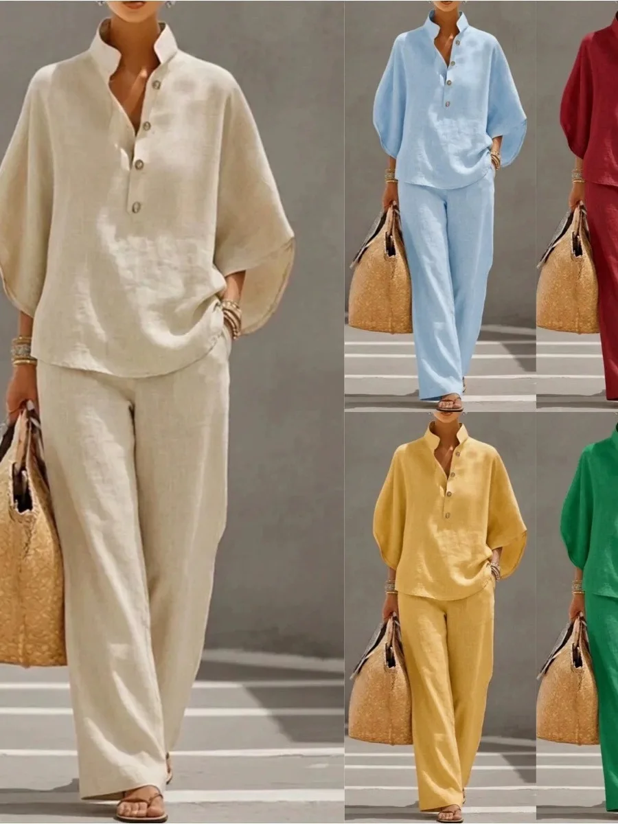 Women's Simple Casual Shirt Pants Set Loose Fit High Waist Long Pants Seven Sleeve Length Pure Color Spring Autumn Winter Wear
Women's Simple Casual Shirt Pants Set Loose Fit High Waist Long Pants Seven Sleeve Length Pure Color Spring Autumn Winter Wear