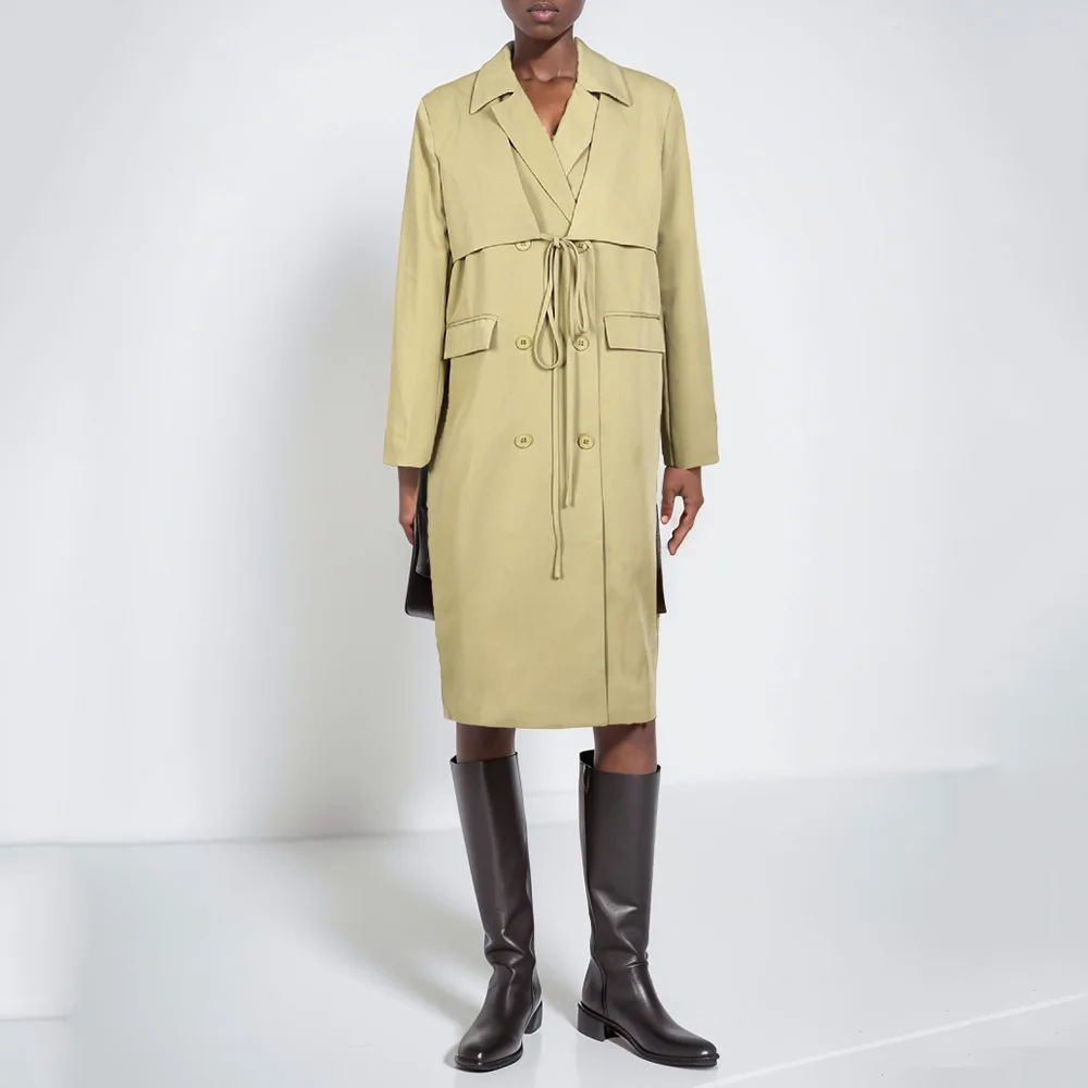 Design sense fashion new waist slimming temperament leisure long over knee trench coat
Design sense fashion new waist slimming temperament leisure long over knee trench coat