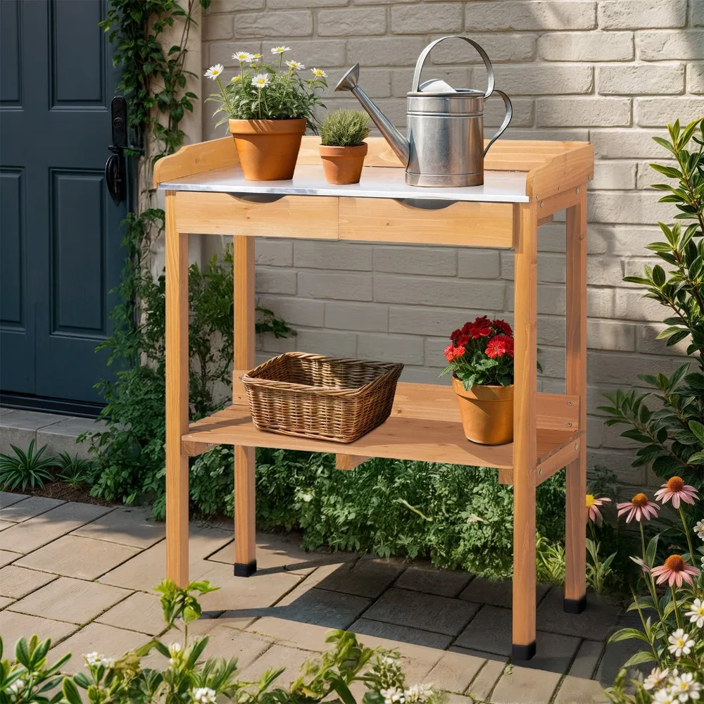 Outdoor Garden Potting Table, 2 Drawers, Storage Shelf, 3 Hooks, Natural Wood,Outdoor Garden Potting Table
Outdoor Garden Potting Table, 2 Drawers, Storage Shelf, 3 Hooks, Natural Wood,Outdoor Garden Potting Table
