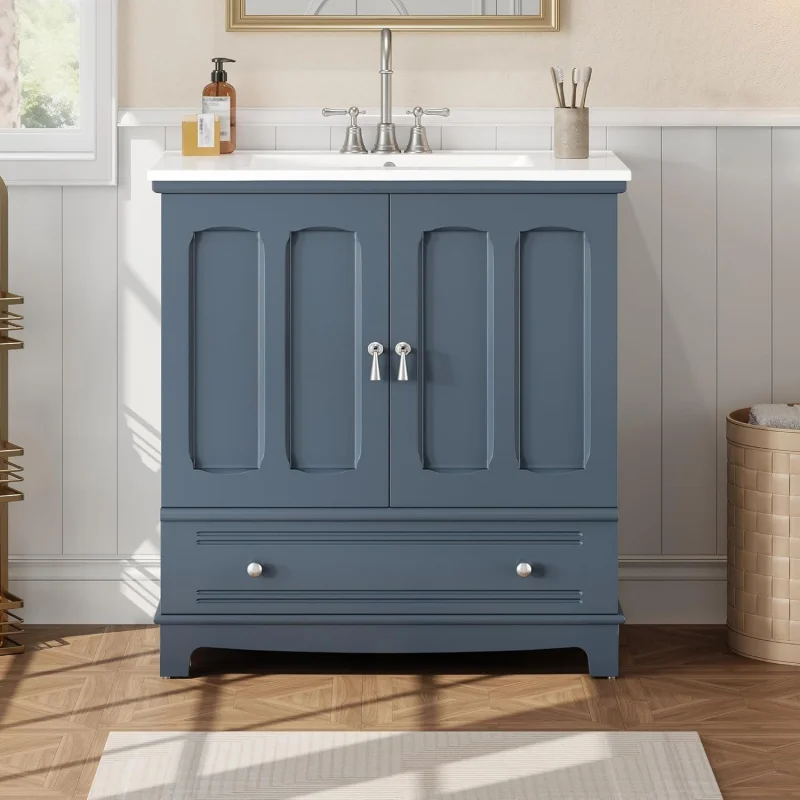 2026:30 Inch Blue Bathroom Ceramic Combo Set, Vintage Sink Vanity with Adjustable Shelf&Built-in Storage
2026:30 Inch Blue Bathroom Ceramic Combo Set, Vintage Sink Vanity with Adjustable Shelf&Built-in Storage