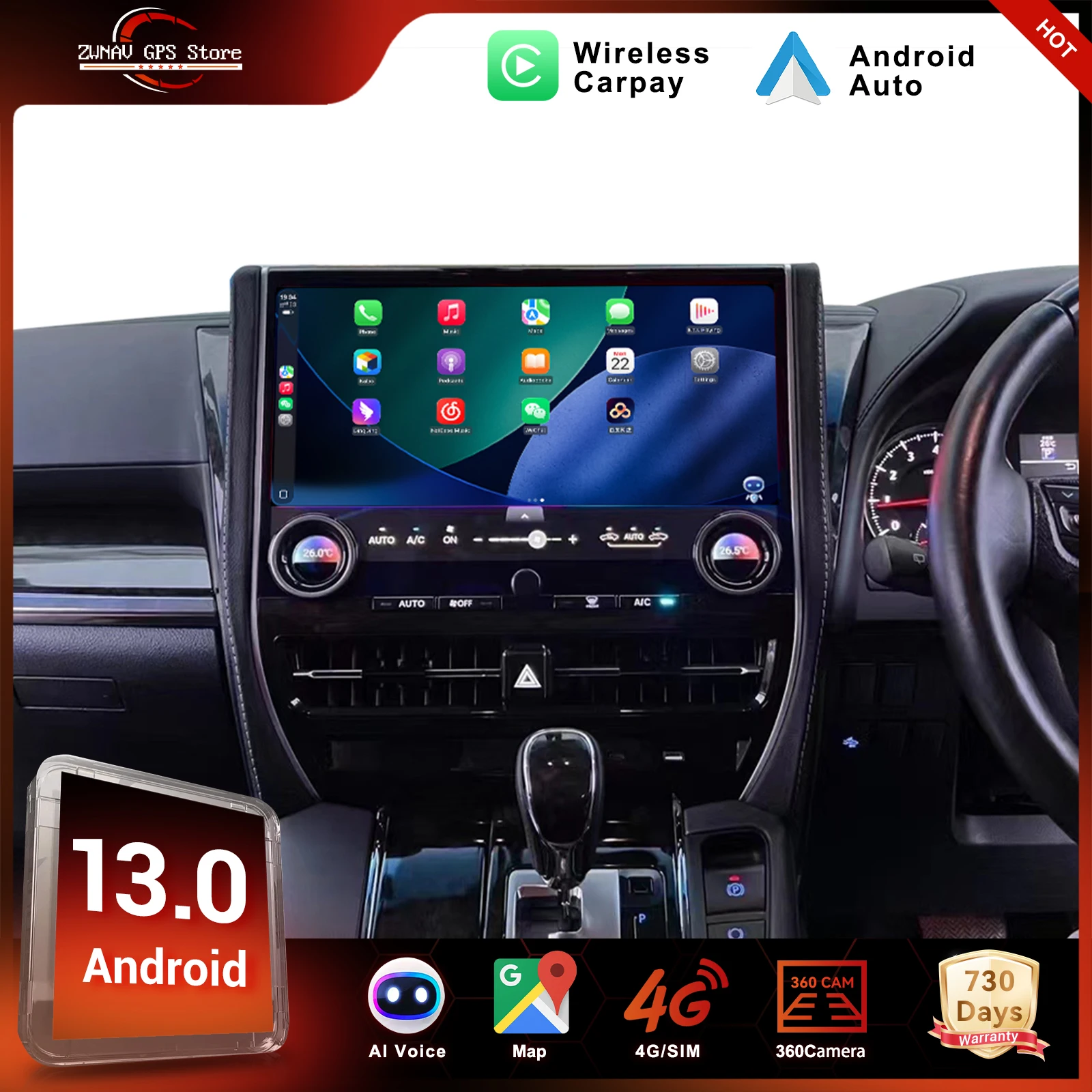 ZWNAV 14.6" for Toyota Alphard Vellfire 30 35 Series A30 A35 2018 Upgraded Alphard 40 Series A40 Android 14 Screen Carplay GPS
ZWNAV 14.6" for Toyota Alphard Vellfire 30 35 Series A30 A35 2018 Upgraded Alphard 40 Series A40 Android 14 Screen Carplay GPS