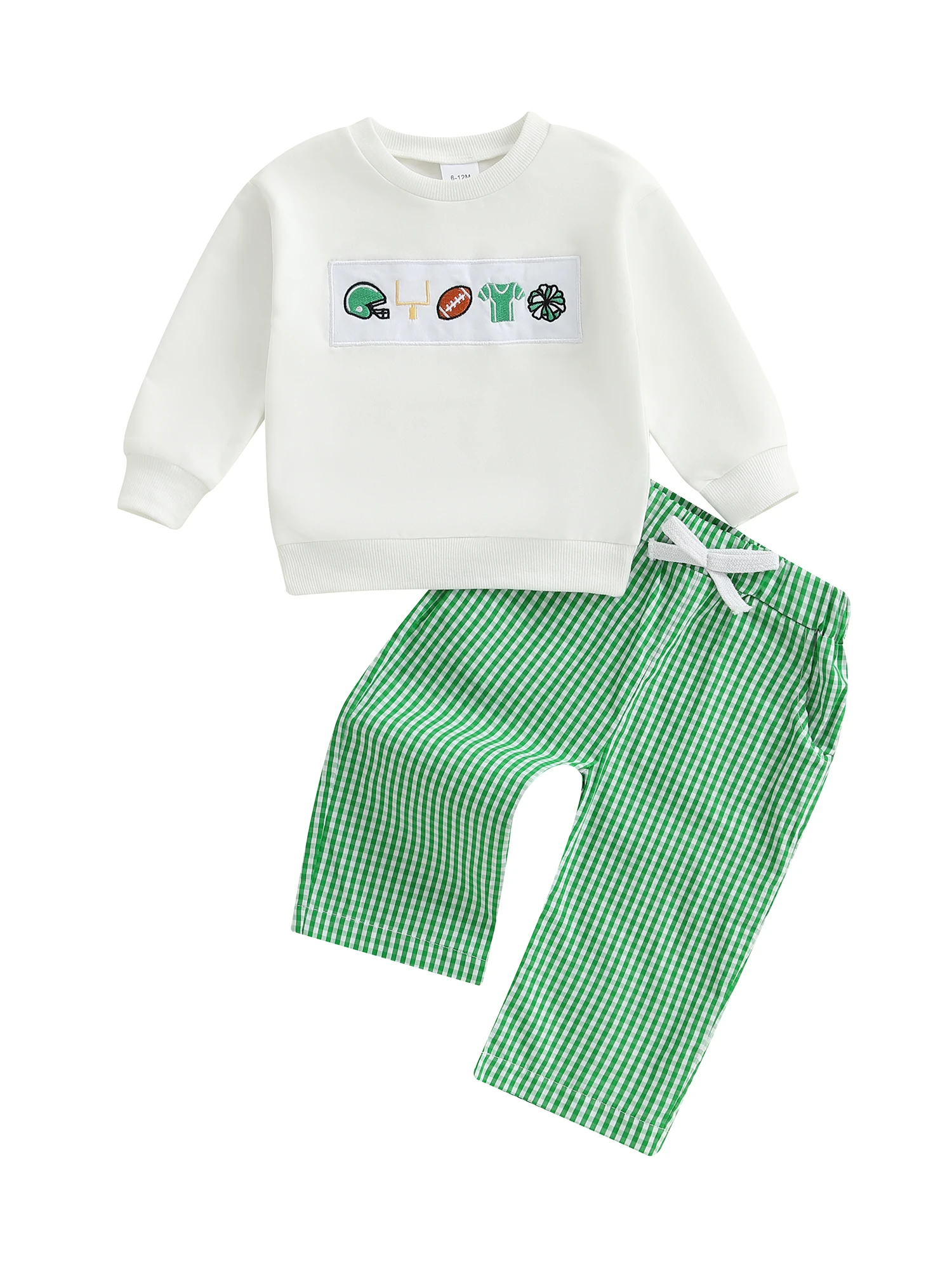 Очаровательный осенний наряд для малышей с футбольной вышивкой. Уютный пуловер с длинными рукавами и клетчатые брюки с эластичной резинкой на талии для
Очаровательный осенний наряд для малышей с футбольной вышивкой. Уютный пуловер с длинными рукавами и клетчатые брюки с эластичной резинкой на талии для