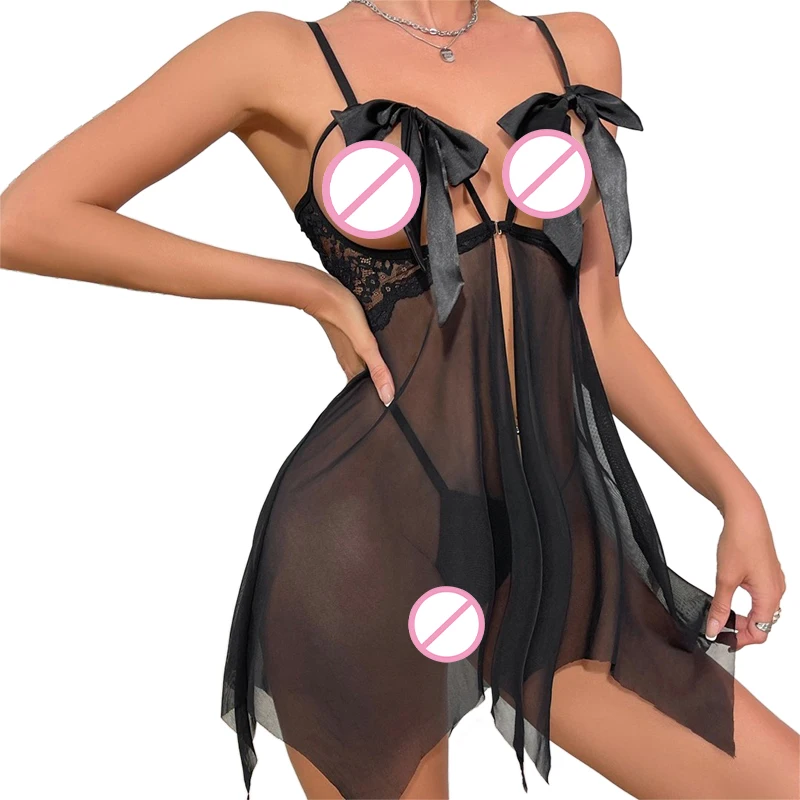 Sexy Lace See-Through Nightdress Bare Breast Sling Pajamas Bowknot Backless Underwear Lingerie Set
Sexy Lace See-Through Nightdress Bare Breast Sling Pajamas Bowknot Backless Underwear Lingerie Set