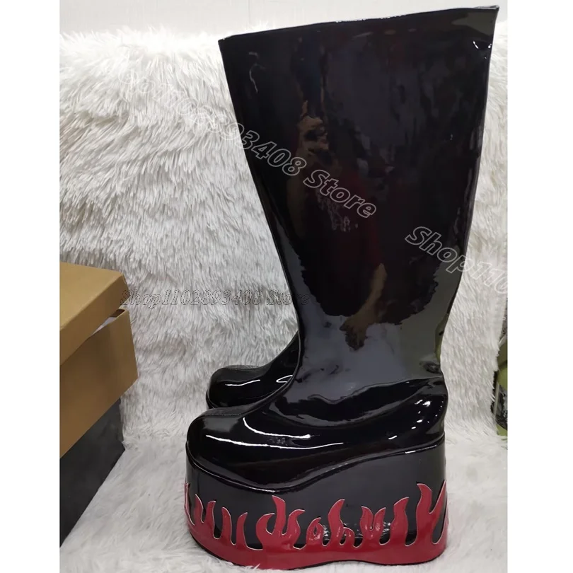 Black Patent Leather Wedges Heels Boots Flame Decor Punk Style Round Toe Stylish Women Casual Knee Boots Zapatos Para Mujere
Black Patent Leather Wedges Heels Boots Flame Decor Punk Style Round Toe Stylish Women Casual Knee Boots Zapatos Para Mujere